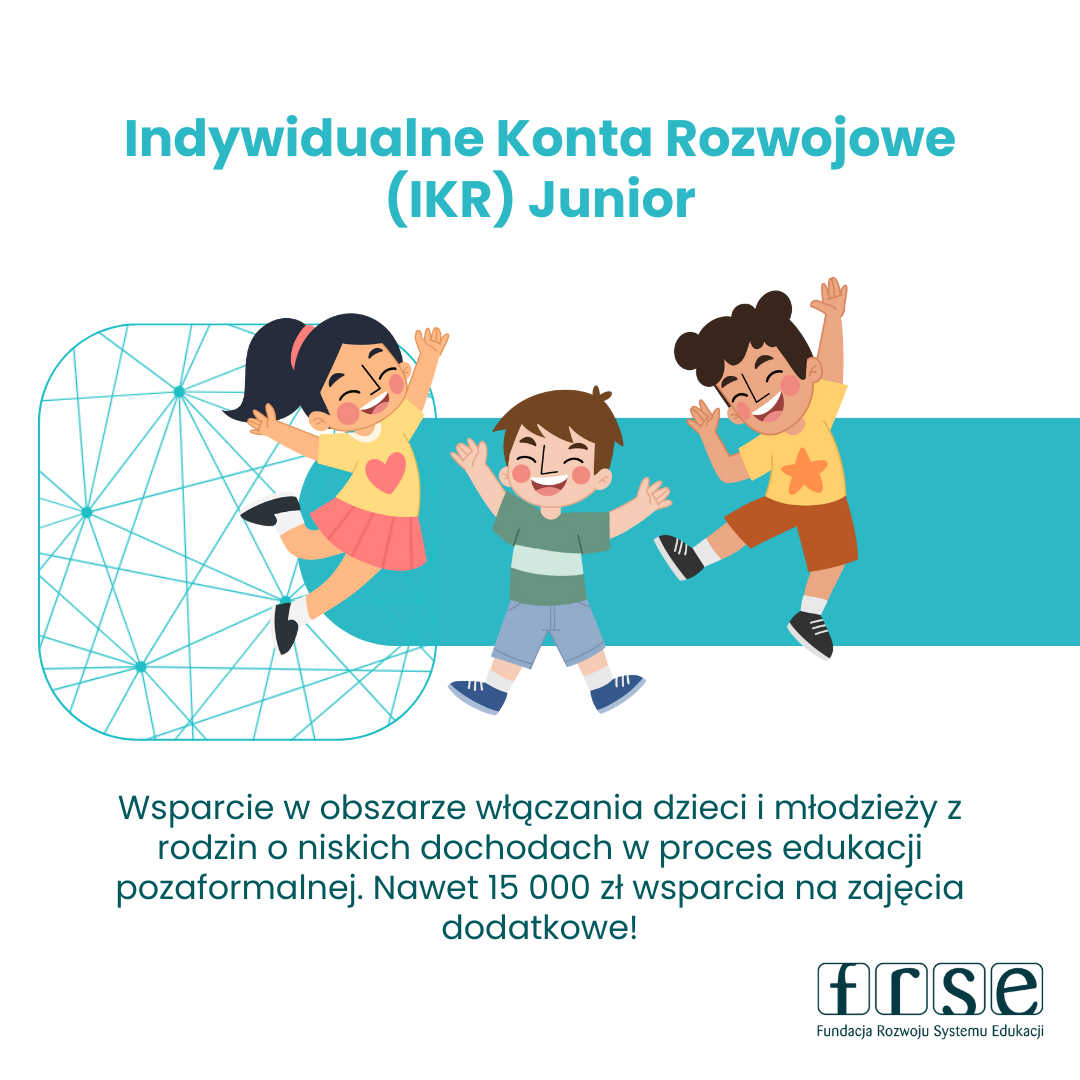 Uśmiechnięte dzieci i tekst reklamujący IKR