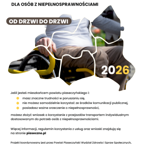 Plakat przedstawiający dla kogo jest skierowana oferta transportu dla osób niepełnosprawnych