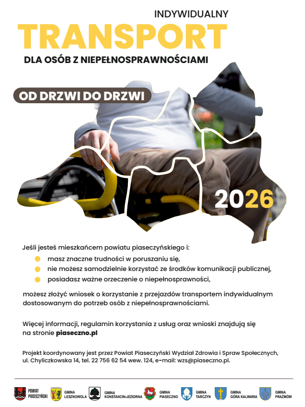 Plakat przedstawiający dla kogo jest skierowana oferta transportu dla osób niepełnosprawnych